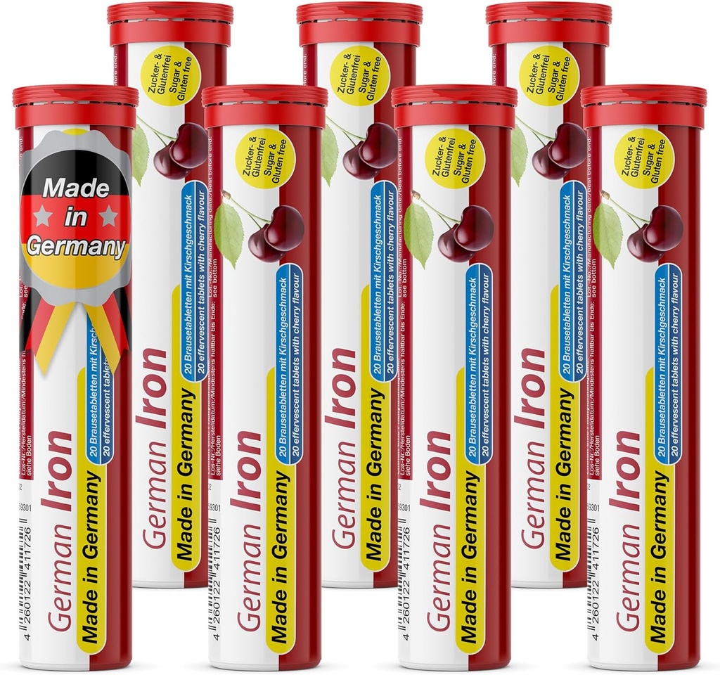 T&D German Iron 14 mg - 140 Vegan Drink Bruistabletten - Cherry Flavor - Made in Germany