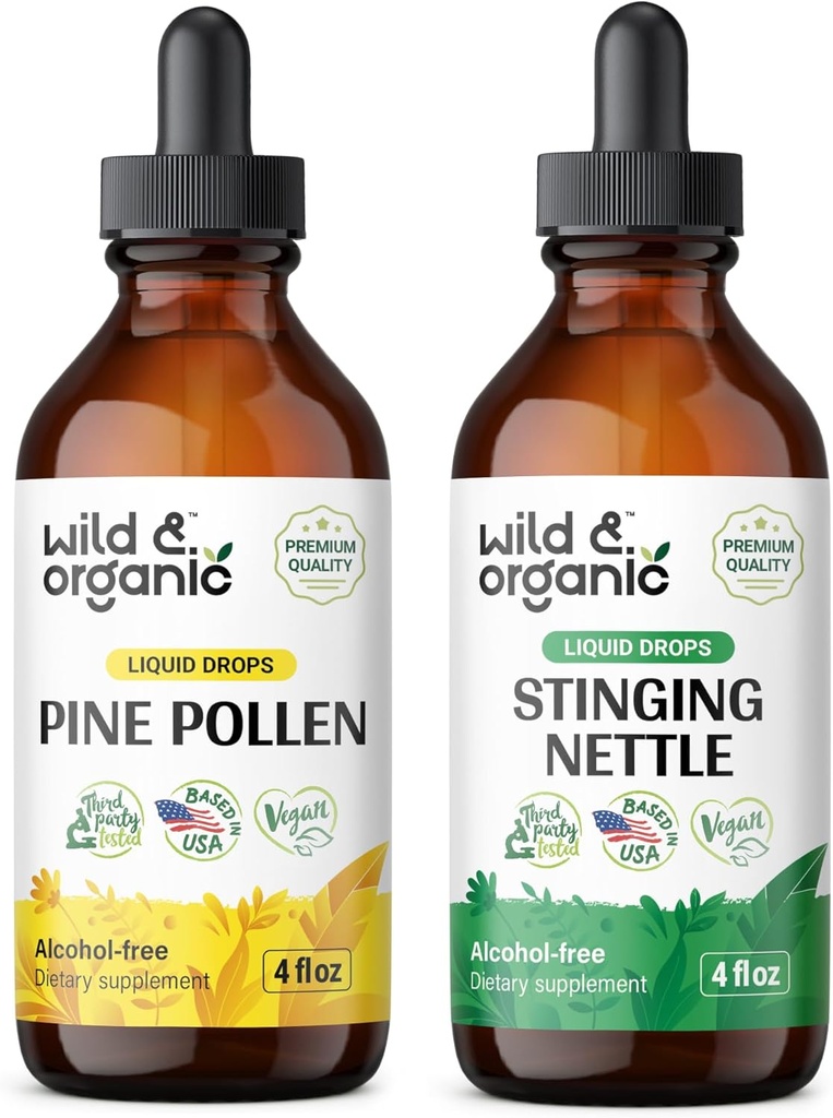 Wild & Organic Pine Pollen Tinctuur 4 fl oz & Stinging Nettle Root Tinctuur 4 fl oz