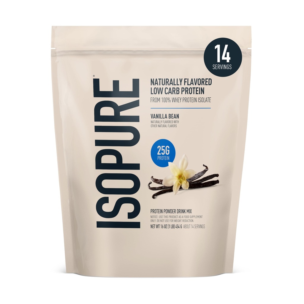Isopure Low Carb 100% Pure Wei Isolaat Proteïne Poeder, Lactosevrij, Glutenvrij, Met Vitaminen, Vanille Bean, 25g Proteïne Per Serving, 1 Lb, 14 Servers (Verpakking mei Vary)