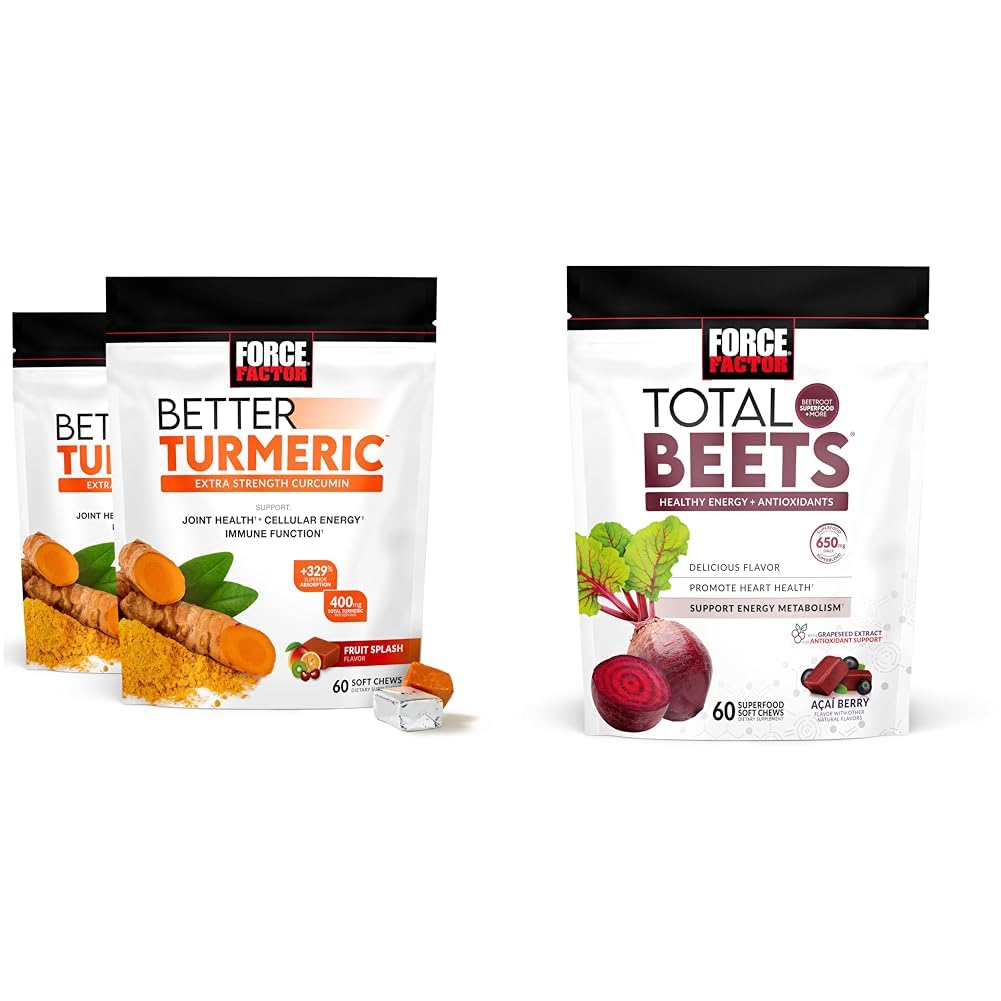 Force Factor Better Kurkuma 120 Zachte Kauwen & Total Beets 60 Zachte Kauwen bundel voor gezamenlijke en hart gezondheid