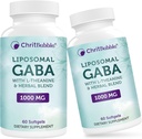 Liposomale GABA Supplementen 1000mg met L-Theanine 200mg,High Absorptie,Ashwagandha,Chamile,Tart Cherry Herbal Supplement voor volwassenen,120 Softgels,Non-GMO,Gluten Free