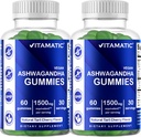 Vitamatic 2 Pack Ashwagandha Gummies 1500 mg Equivalent per portie (van 30:1 Extract 50 mg) - 60 Vegan Gummies - 3% Withanolides