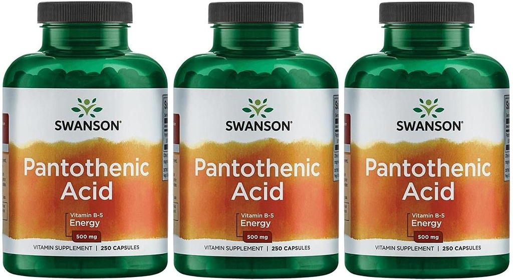 Swanson Pantothenzuur (Vitamine B-5) Energie Metabolisme Zenuwfunctie Ondersteuning 500 mg 250 capsules (3 verpakkingen)