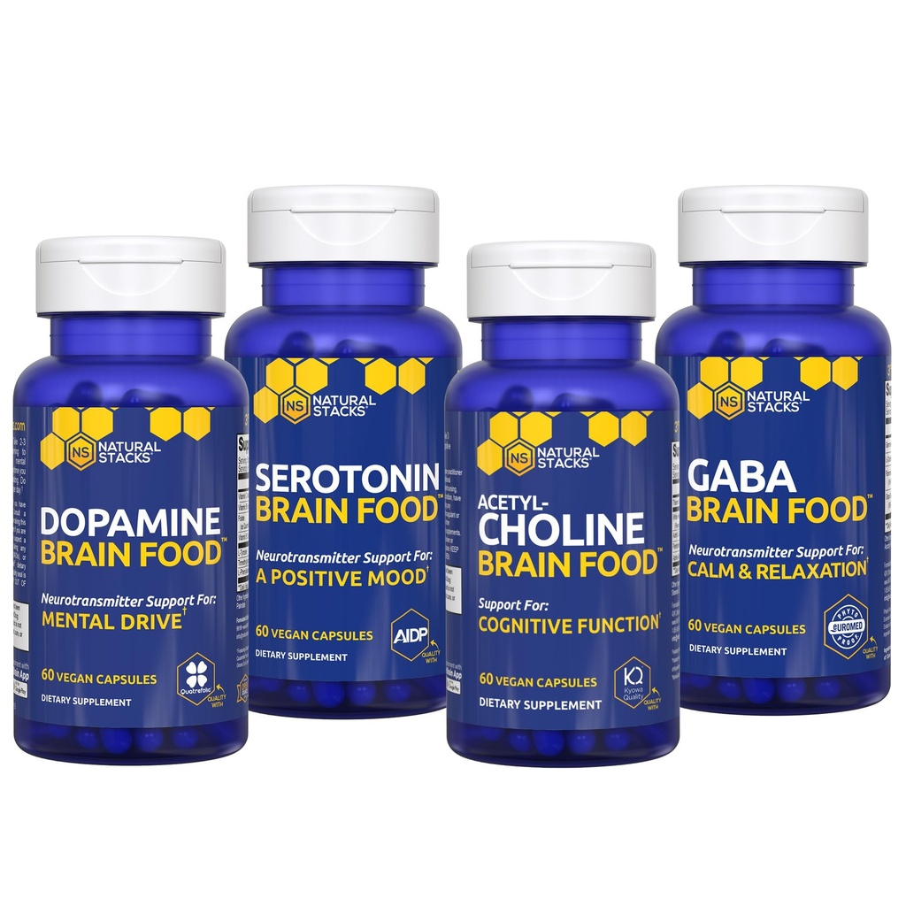 NATUURLIJKE STAKKEN Brain Food Bundle - for Motivation, Cognitive function, Positive Mood & Relaxation* - Brain Supplements for Adults - 240 Total Capsules