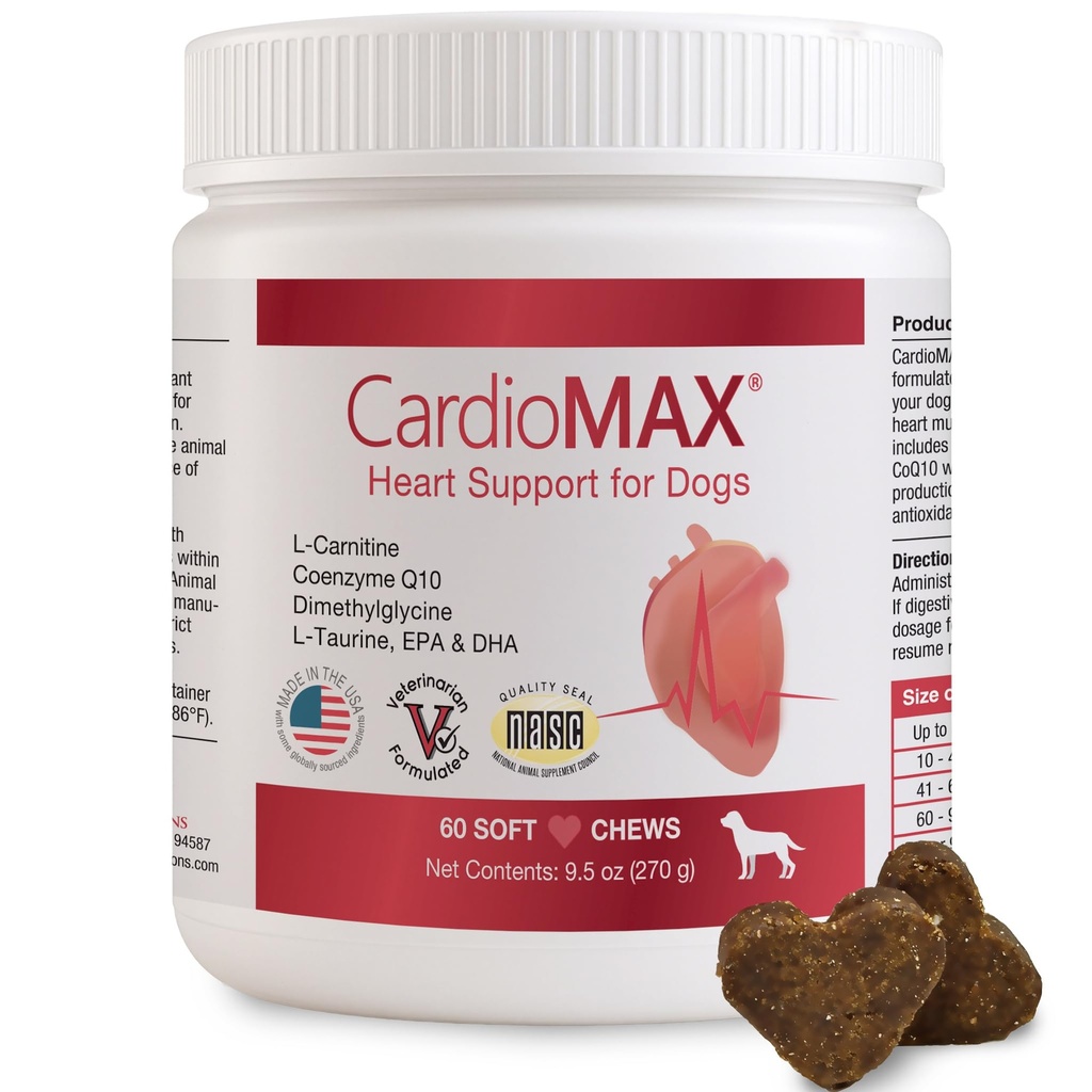 Hartondersteuning Supplement voor honden-vet-geformuleerd, antioxidant-Rich-L-Taurine, L-Carnitine,EPA,DHA,CoQ10-Aids Circulatory Strength, Cardiovasculair Ondersteuning, Hartspierfunctie-USA Gemaakt-60 Zachte Kauwen