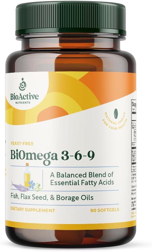 BIOACTIEVE NUTRIËNTEN BiOmega 3-6-9 Supplement Softgels voor vrouwen en mannen - Omega 3 6 9 - Complex van de beste vis, Vlaszaadolie, en Borage Olie Supplementen - 1200mg - 90 Softgels