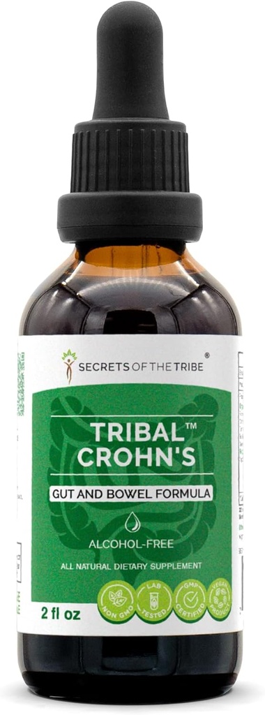 Tribal Crohn's Kruidenextract Alcoholvrij, Tinctuur, Glycerite Slippery Elm, Peterselie, Marshmallow, Turmeric, Frankincense, Green Tea. Gut en Bowel Formule 2 oz