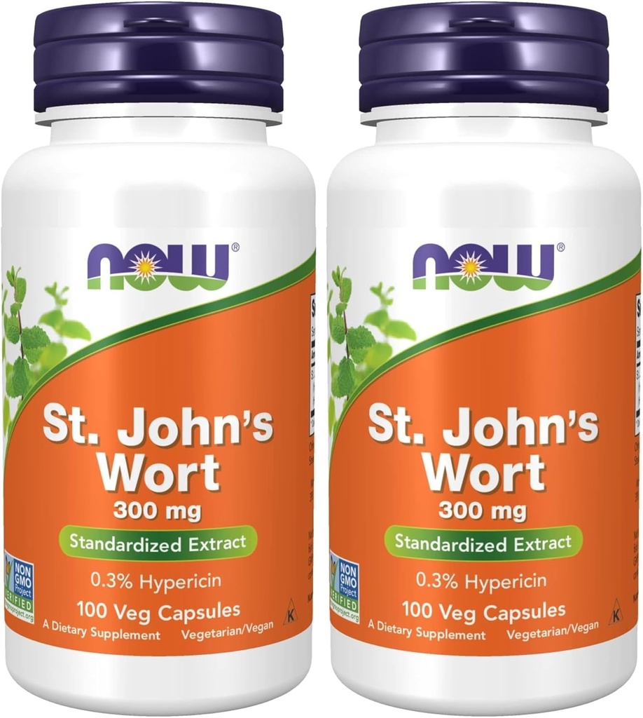 NOW Supplementen, sint-janskruid (Hypericum perforatum) 300 mg, genormaliseerd extract, 100 Veg capsules (verpakking van 2)