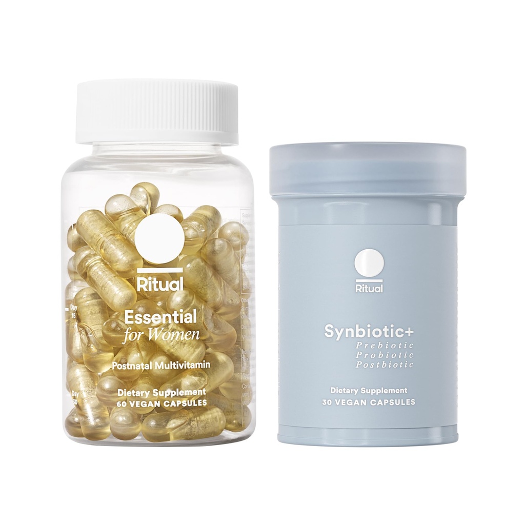 Rituele Postnatale Multivitamine en Gut Duo Supplementen met Postnatale Vitaminen en Synbiotica+: 3-in-1 Probiotica, Prebiotica, Postbiotica, Ondersteunt Borstvoeding, en Gut Health, 30 dagen levering