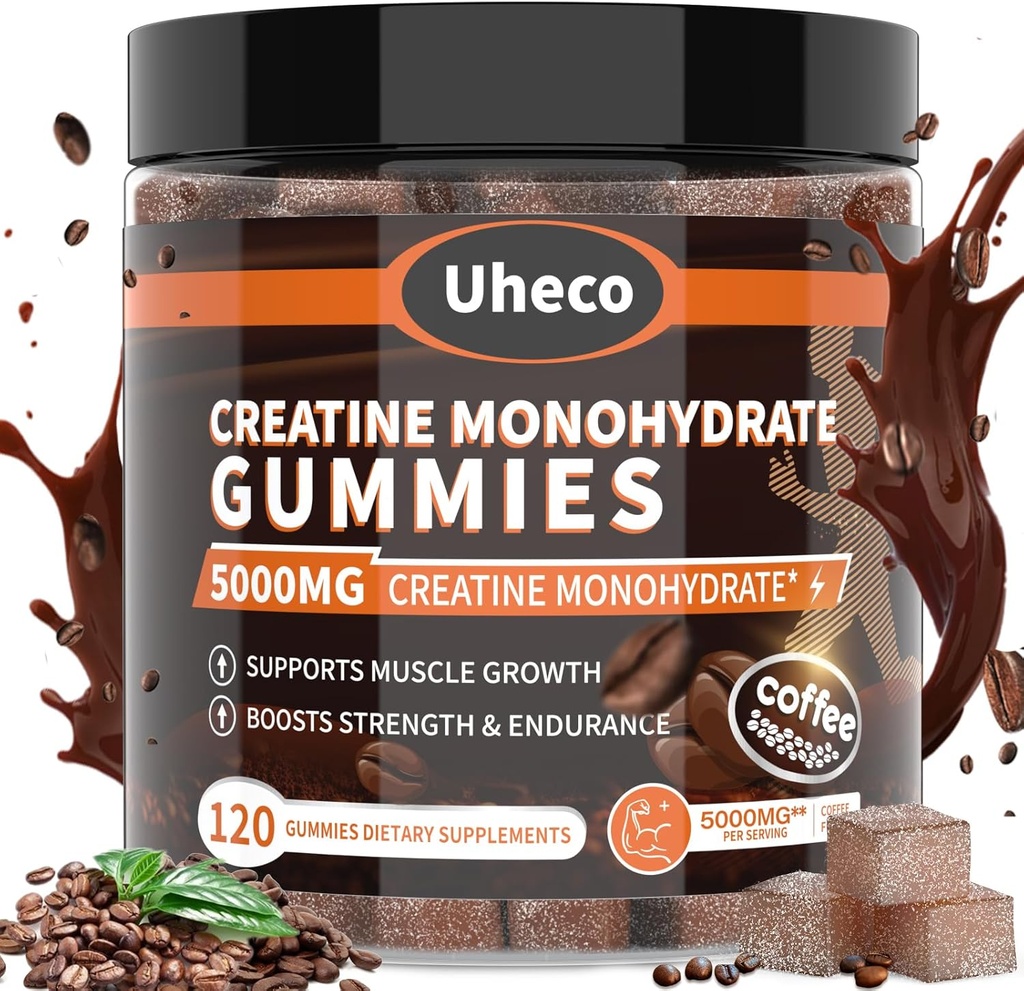 Koffiesmaak Creatine Monohydraat Gummies 5000mg voor mannen & vrouwen,Bevat L-Taurine + Vitamine B12, Betaine, L-Citrulline voor spierkracht, Verbeter Oefening Endurance -116 Tel.