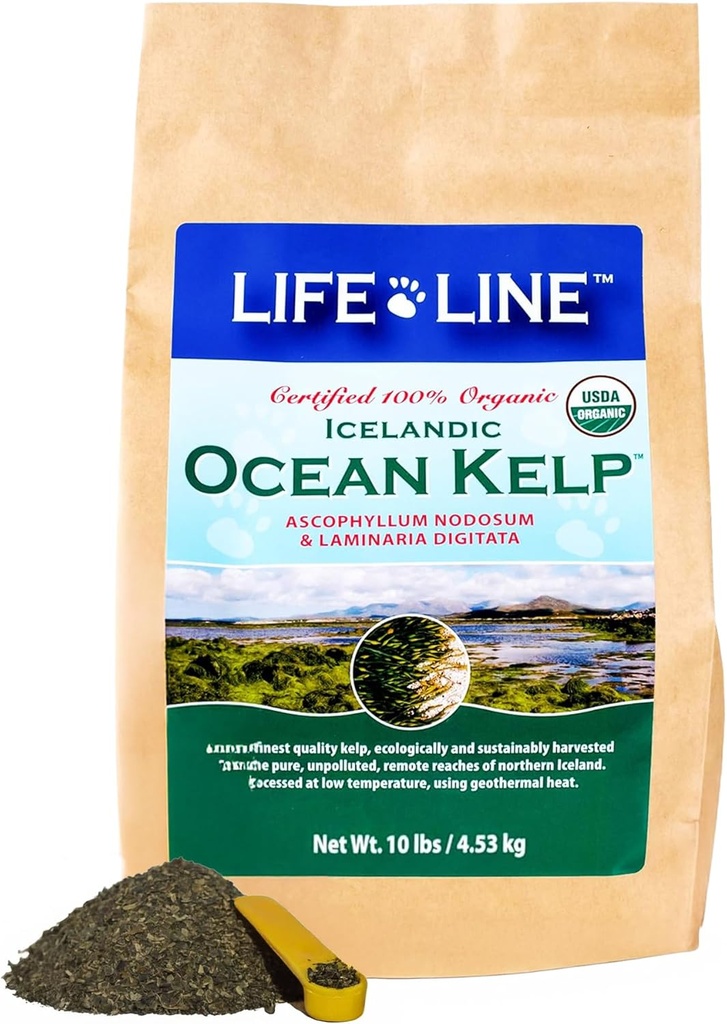 Life Line Organic Ocean Canister Kelp voor katten, honden, dieren en paarden Ondersteunt huid, jas en immuungezondheid Vermindert tartaar, plaque en vergieten Verhoogt stofwisseling en helpt spijsvertering -10 lb
