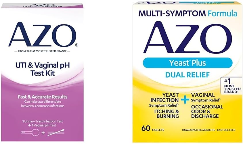 AZO urinetrekinfectie teststrip + Vaginale pH testkit + Gistinfectie & Vaginale Symptoom Relief Tablets, 60 Tellen