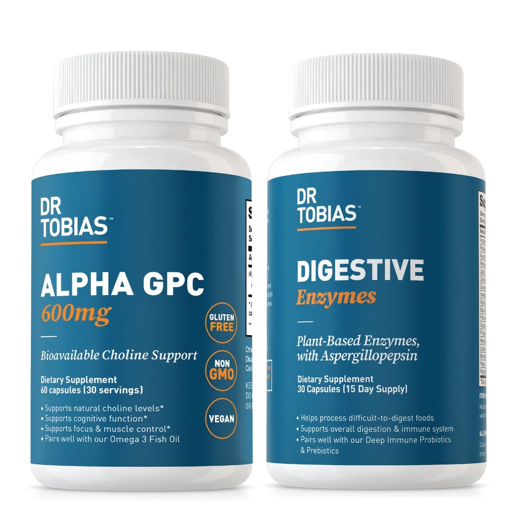Dr. Tobias Alpha GPC & Digestieve enzymen - Ondersteuning Cognitieve functie & Everyday Gut Health met Bio available Choline Supplement & Premium Enzymes for Digestie, Non-GMO
