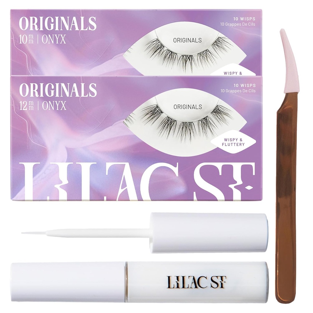 Lilac St - Originelen Starter Kit - Inclusief Natural Faux Eyelash Clusters (10mm & 12mm), Clear Lash Glue, & Lash Applicator - Lichtgewicht en levensecht - Last 10 Days - Cruelty Free, Vegan - 20 Lassen