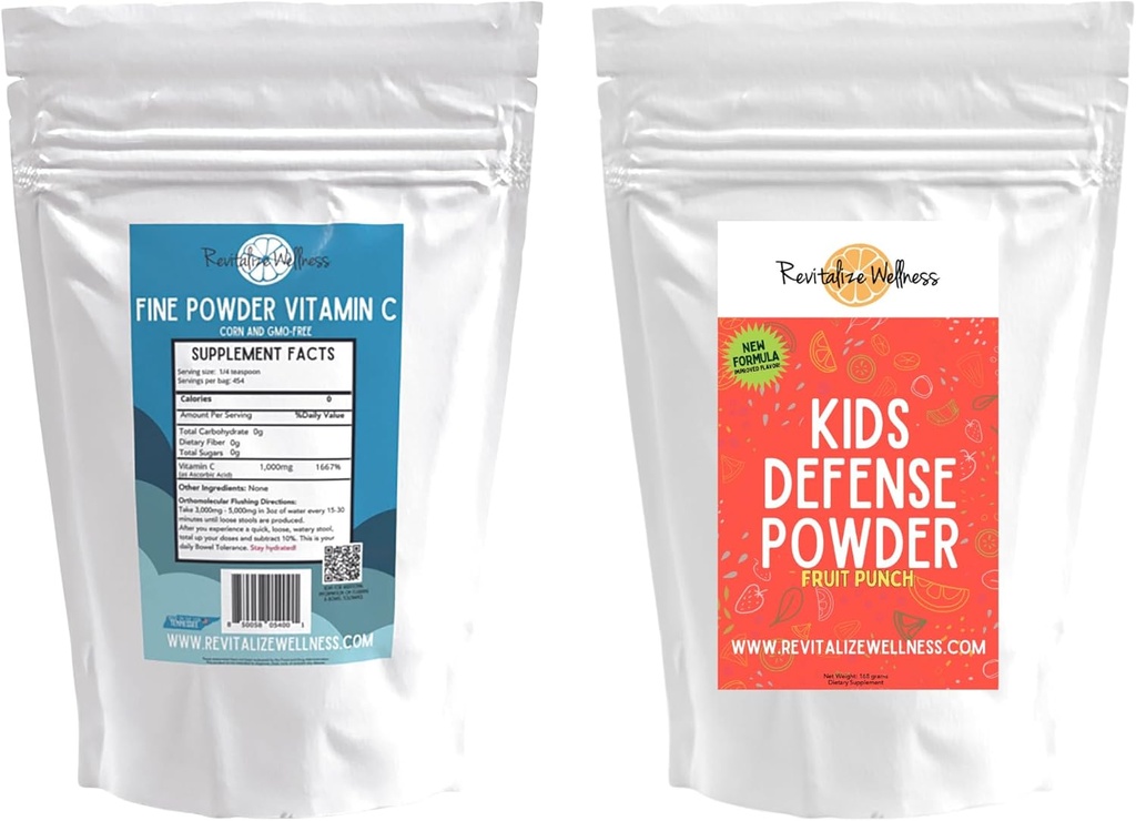 Bundel Fine Powder Vitamin C, 454 Serves, and Kids Defense Powder (Fruit Punch), 120 Serves