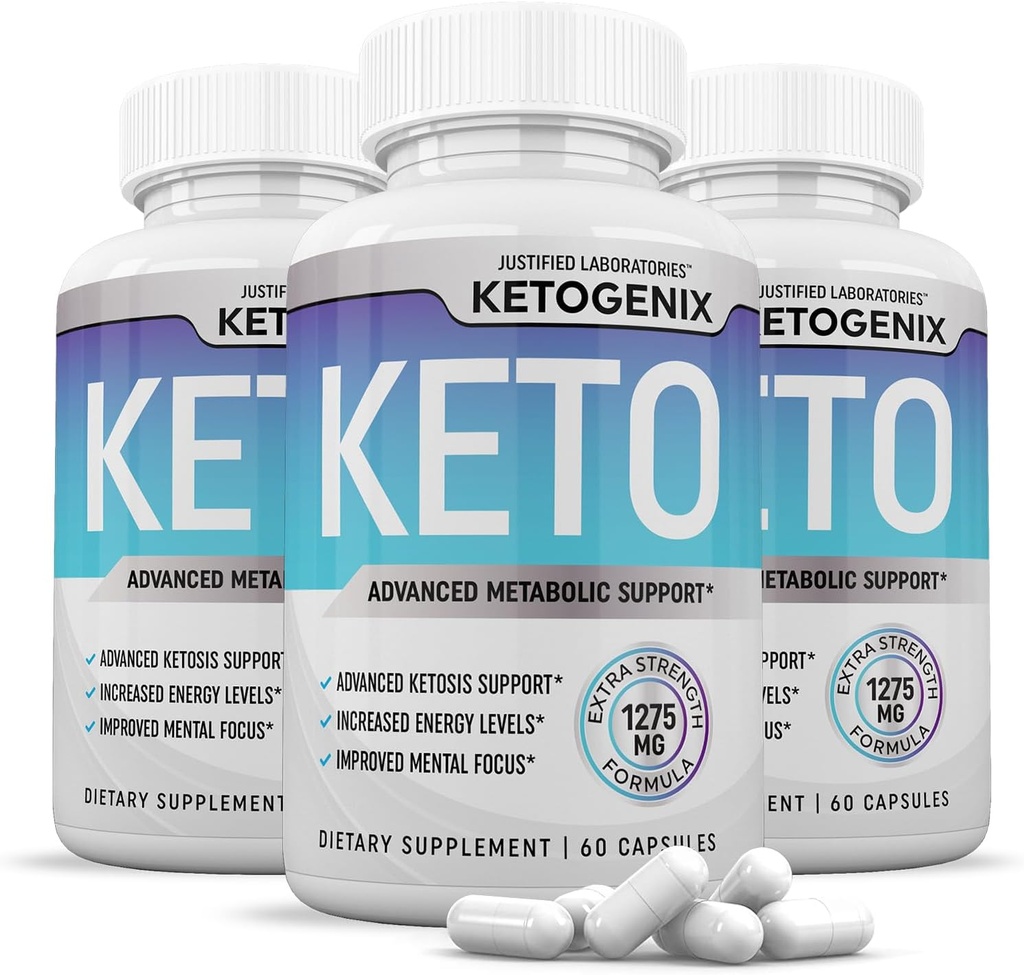 (3 Pack) Ketogenix Keto Pillen 1275MG Nieuwe en verbeterde formule bevat Apple Cider Vinegar Extra Virgin Olive Oil Powder Green Tea Leaf 180 Capsules