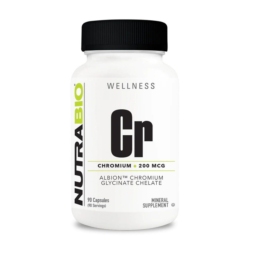 NutraBio gecheleerd chroom GFT - 200 mcg - 90 plantaardige capsules
