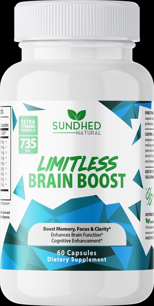 Limitless Brain Boost (60 caps) - Geheugen, Focus, Geestelijke Helderheid - Nootropics Wetenschappelijke Formule voor Verbeterde Prestaties, Super Ginkgo Biloba, St John Wort Extract, DMAE