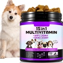 15-in-1 Honden Multivitamine Supplementen met Glucosamine & Probiotica,Natural Daily Vitaminen Kauwen voor honden,Pet Health Support-Skin-Immunity-Gut Digestie-Joint-Heart,150 stuks-Duck Flavor
