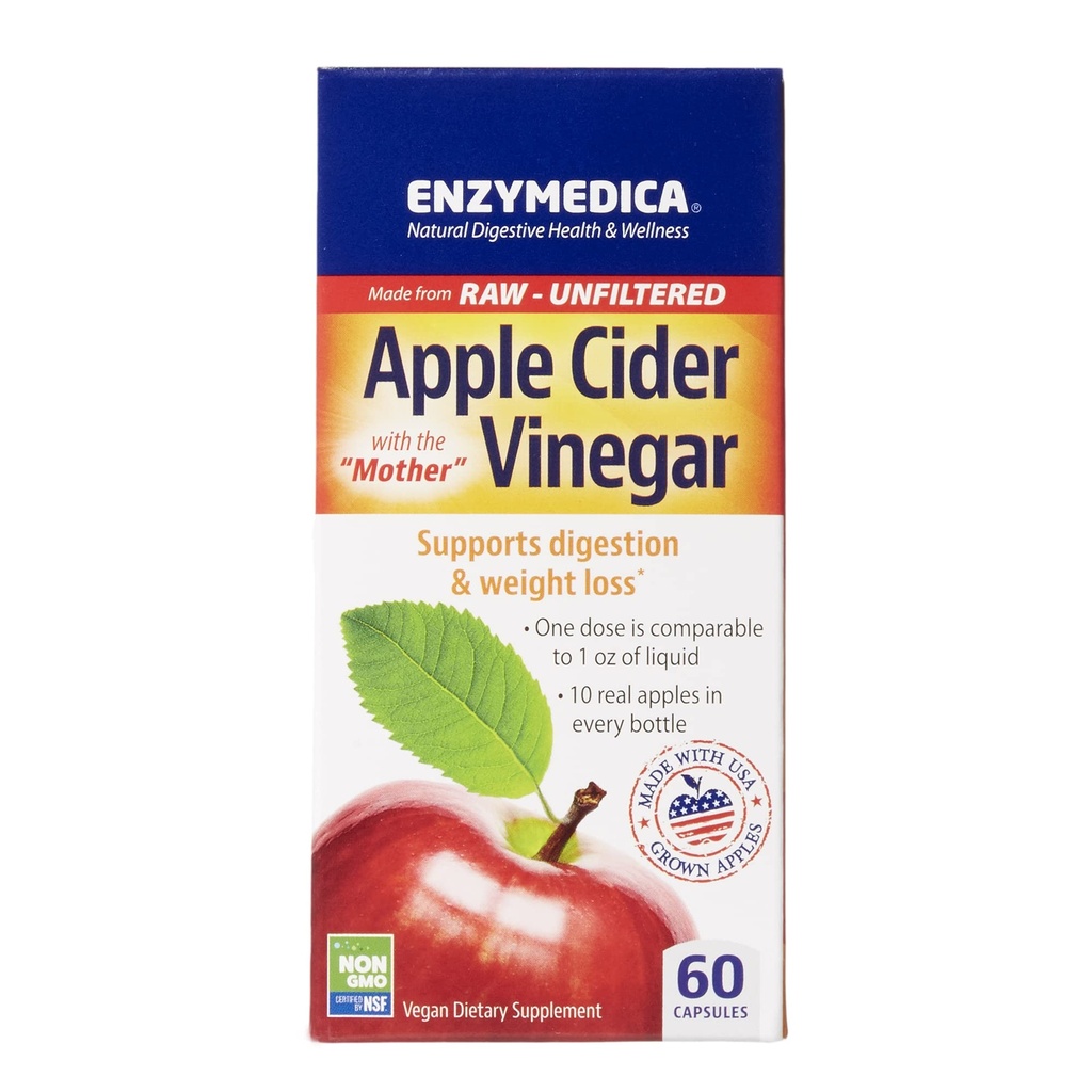 Enzymedica, Apple Cider Vinegar, Gezond Gewicht en Digestieve Ondersteuning, 60 Tellen