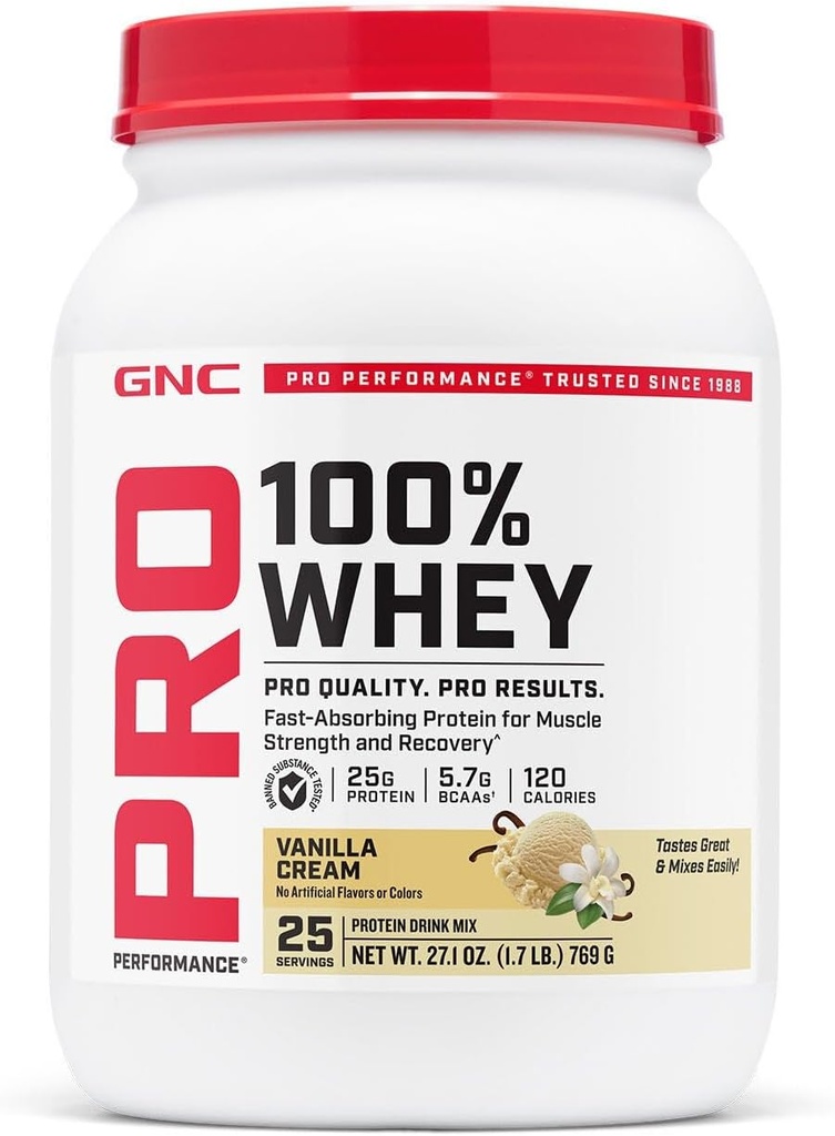 GNC Pro Performance 100% Wei Proteïne Poeder 2.0, snelle absorptie voor spierkracht en herstel, Vanille, 25 porties