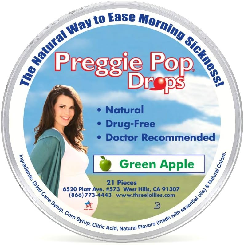 Drie Lollies Preggie Pop Drops, Natural Green Apple, 21 Tellen