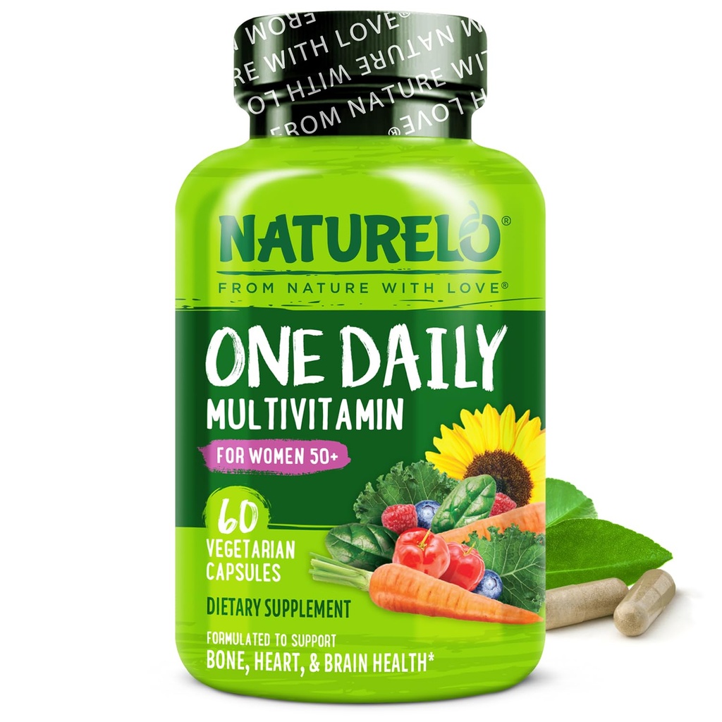 NATURELO Een dagelijkse multivitamine voor vrouwen 50+ (ijzervrij) - Menopauze Ondersteuning voor vrouwen boven 50 - Whole Food Supplement - Non-GMO - No Soy - 60 Capsules - 2 maand levering