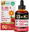 Venture Pal 5-in-1 Vitamin D3 10000 IU & K2 as MK-7 200mcg with Magnesium, MCT Oil, Zinc, Sugar-Free Vitamin D Liquid |Maximum Absorption for Bone, Mood & Immune Health - 2 FL OZ, 67 Days