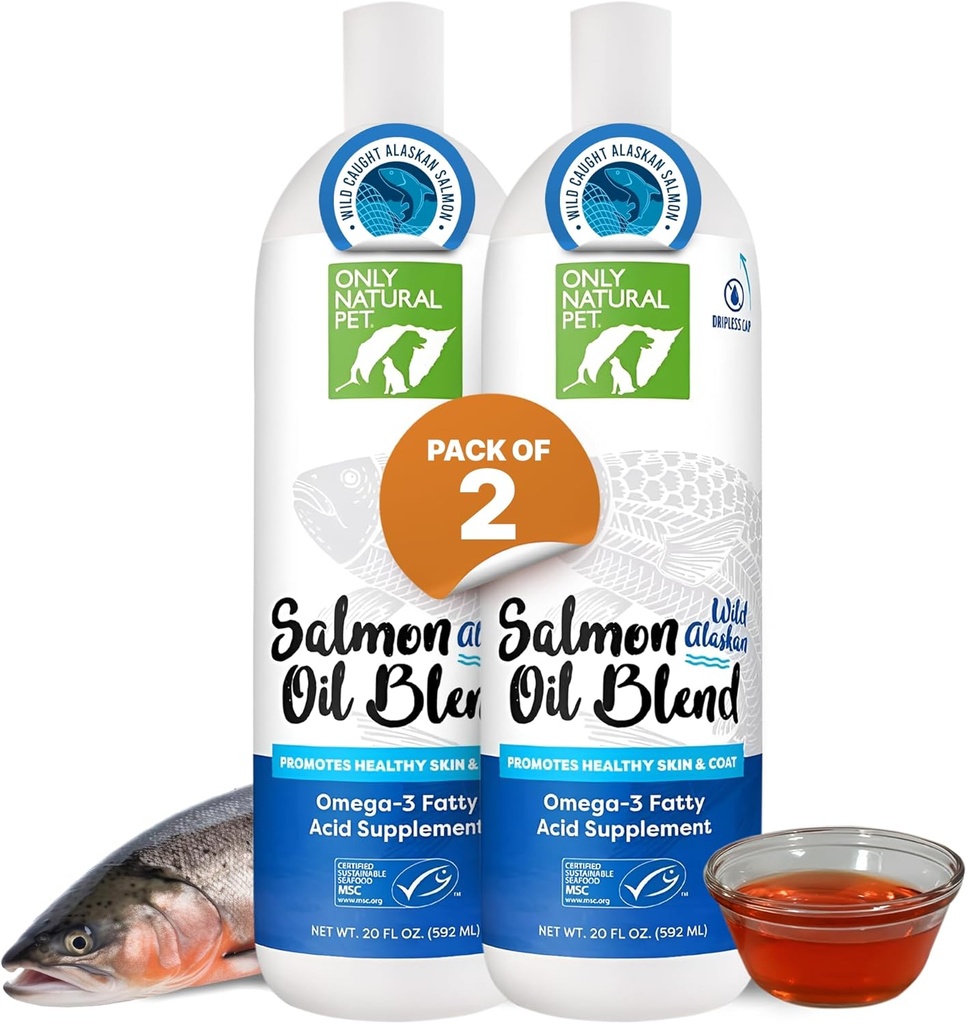 Alleen natuurlijke huisdier wilde Alaska zalmolie voor honden en katten - Omega 3 & 6 supplement voor huisdieren - EPA & DHA visolie, alle natuurlijke gezamenlijke ondersteuning, bevorderen gezonde huid, jas en hart - 20 Fl Oz (pakket van 2)
