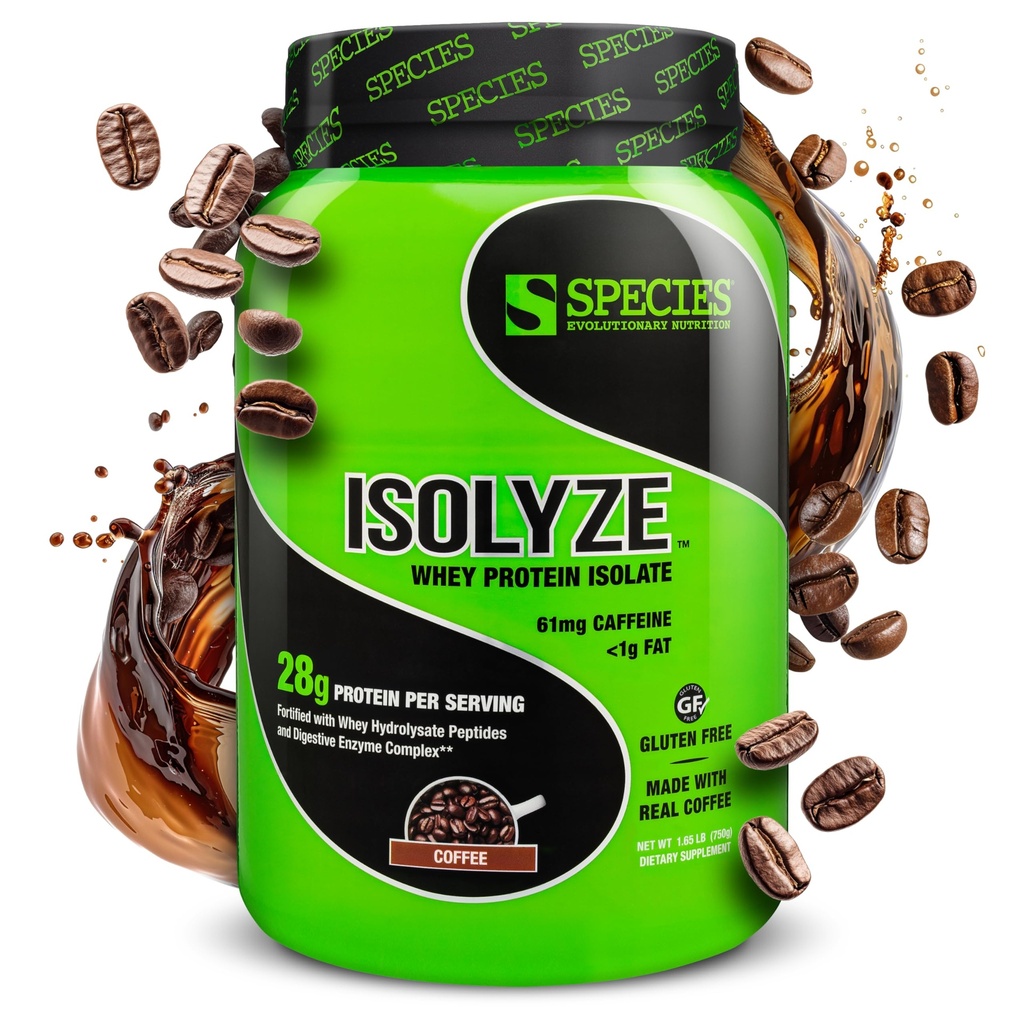 Soort Voeding Isolyze Wei Proteïne Poeder, 100% Wei Isolaat voor spieropbouw, 27.5g Proteïne Per scoop, Geen Suiker & Laag Vet (Koffie, 22 porties)