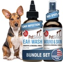 PetSilver - Wound & Skin Spray (4 fl oz) en Oorwash (8 fl oz) met gepatenteerd gecheleerd zilver - Wondverzorging, Hot Spot, & Itch Relief Spray - oorreiniger & behandeling voor katten en honden - Made in USA