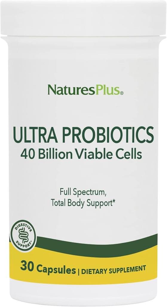 NaturesPlus Ultra Probiotics - 30 Vegan Capsules - Full Spectrum Total Body Support - Includes Prebiotic Acai - 30 Servings