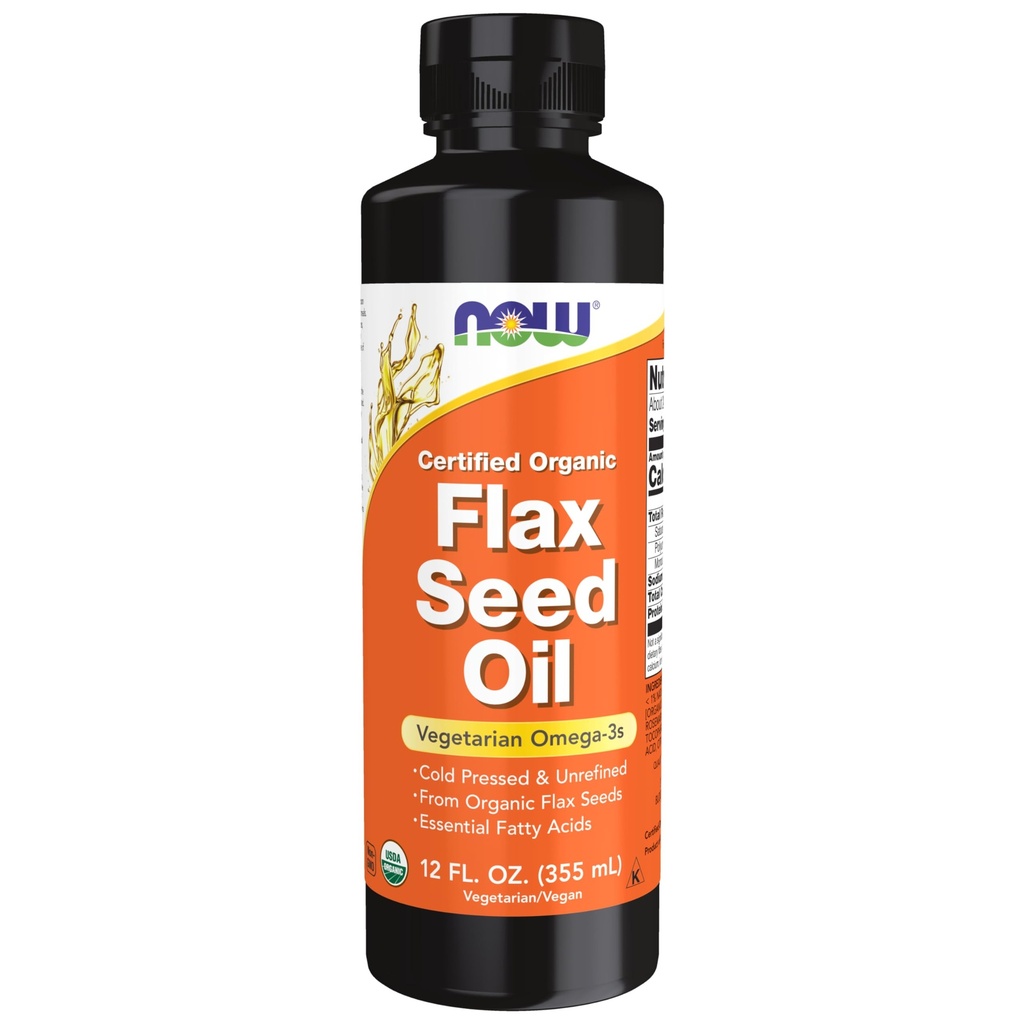 NOW Foods Supplementen, Gecertificeerde biologische Vlaszaadolie Vloeibaar, Koudgeperst en Ongeraffineerd, 12-Ounce