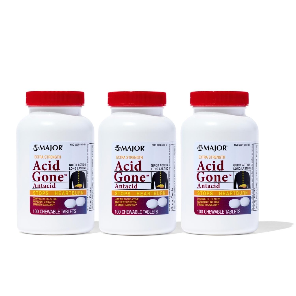 Grote zuur Gone Extra sterkte Antacida kauwtabletten - Anti-Acid Relief - Acid Reflux Medicine voor volwassenen - Gestoorde maag, zuur Indigestie, en Heartburn Relief - Lang-Lasting - 100 Tel (3 Pack)