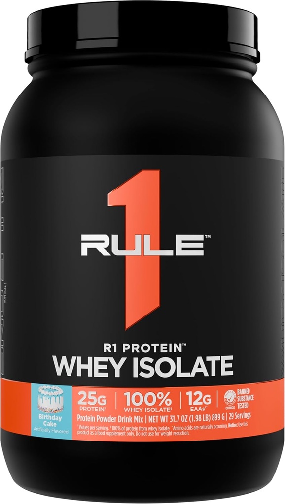 Regel 1 R1 Protein Wei Isolaat - Met 25g Proteïne & 6g BCAA Exclusief uit geïsoleerde en gehydrolyseerde bronnen voor workout herstel (2 ponden*, verjaardagstaart)