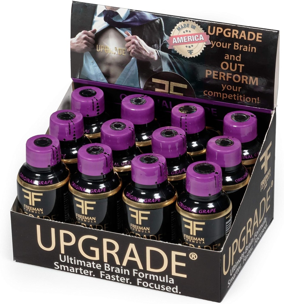 Upgrade Brain Supplement - Verbetert het geheugen, concentratie, focus en helderheid - Eigen Blend van AAKG met Beta Alanine, Alpha GPC, Green Tea & Ginkgo Biloba-2 Fl oz (12 Pack)