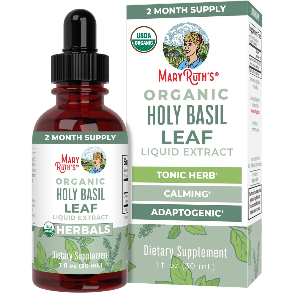 MARYRUTH'S Organic Holy Basil Leaf Liquid Drops | 590mg Tulsi Holy Basil Herbal | Antioxidant | Digestive & Cognitive Function | Vegan | CLP Certified | USDA Organic | Non-GMO | Sugar Free | 1 oz