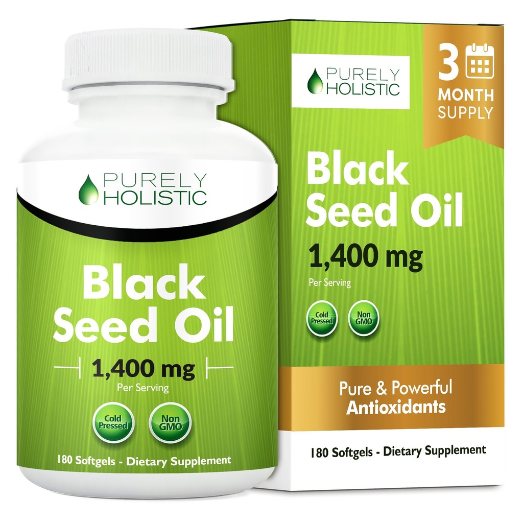 Black Seed Oil Capsules 1400mg, 180 Softgels, 3 maanden Supply - Cold Pressed Nigella Sativa, rijk aan Omega 6, 9 & TQ, Black Cumin Seed Oil, Immune Support, gewrichten en spijsvertering