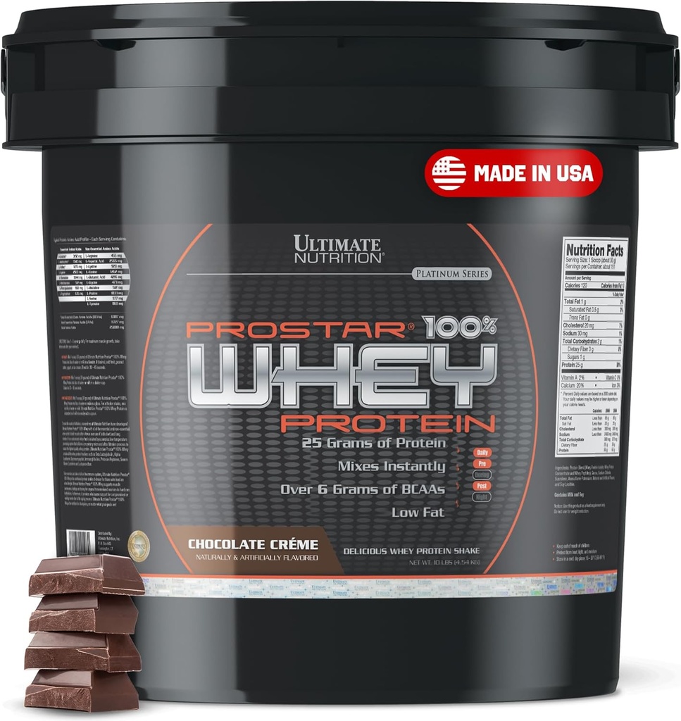 Ultimate Nutrition Prostar Wei Proteïne Poeder Isolaat, Chocolade - Low Carb, High Protein Powder Shake for Muscle Gain & Recovery - Low Sodium, Low-Fat & Keto Friendly - 10 lbs Bucket