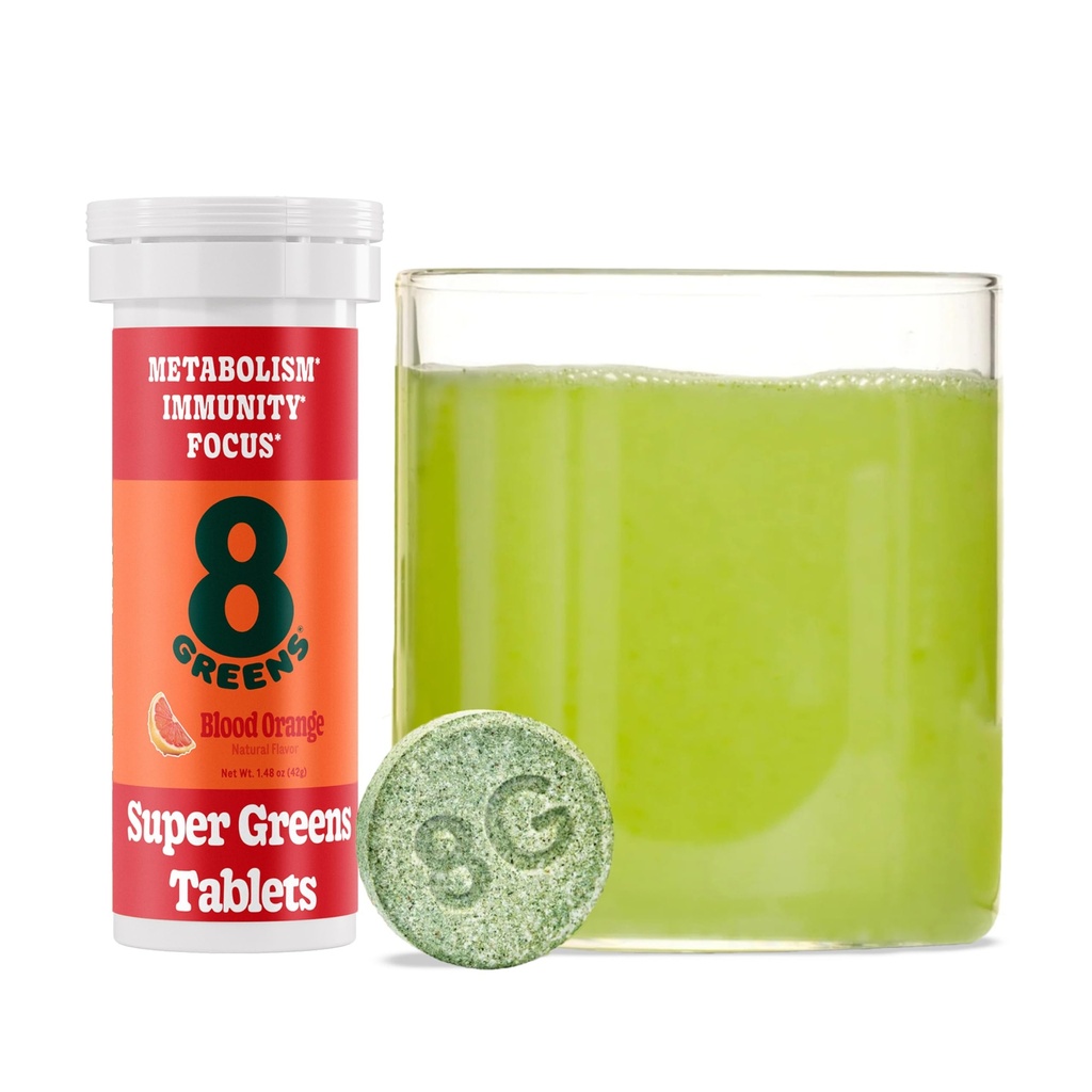 8Greens Supergreens Tabletten Supergroen Poeder Superfood Tablet, Metabolisme Immuniteit & Focus, Dagelijkse Groenen Bruistabletten, Organisch: Aloë Vera, Spirulina, Chlorella, Bloed Oranje, 10 Serven