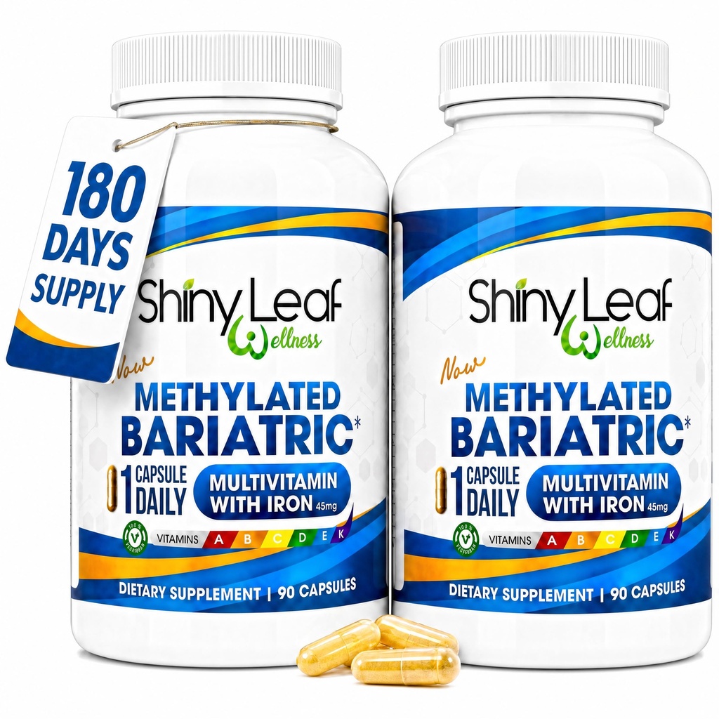 Shiny Leaf Bariatric Multivitamine with Iron - 45 mg for Gastric Bypass, Sleeve Gastrectomy, Roux-en-Y, Duodenal Switch - 22 Vitamines & Minerals, ASMBS Compliant, Vegetarian, Made in USA, GMP, 180 Ct.