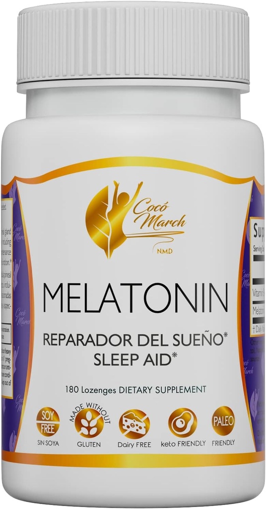 Cocó March N.M.D Kauwbare Melatonine 3 mg - Fast Release- Natuurlijke slaaphulp - Glutenvrij, Paleo vriendelijk, Zuivelvrij, Keto vriendelijk, Sojavrij, 180 Lozen