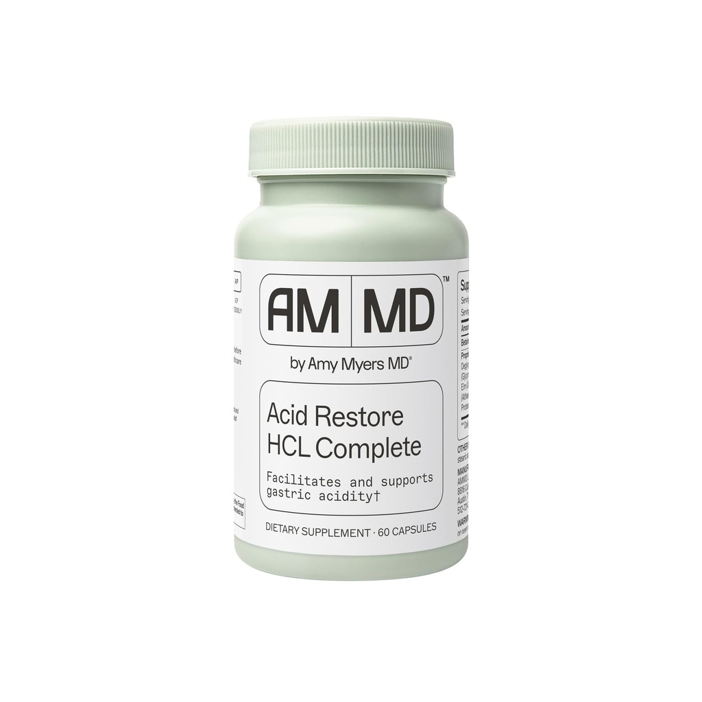 Amy Myers MD Acid Restore with Betaine & HCL - Supplement for Digestive & Gut Health Support - with Slippery Elm Bark - Non-GMO, Gluten-Free & Non-Dairy - 60 Capsules (60 Servings)