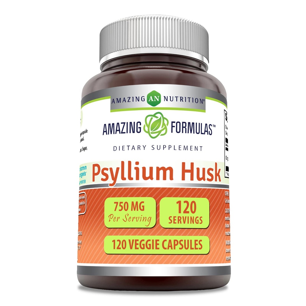 Verbazingwekkende Formules Psyllium Husk 750mg Veggie Capsules Supplement 