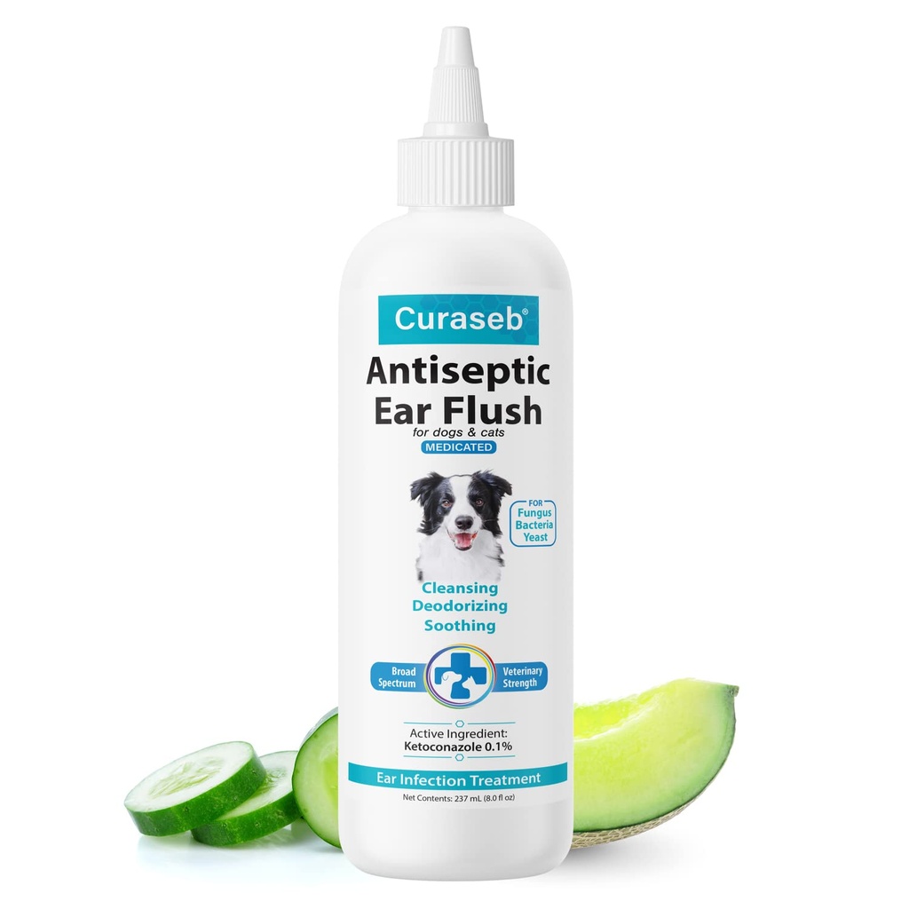 Curaseb Hondenoorinfectie Behandeloplossing Verzacht jeukende en ontstoken ooren Reinigt puin en bouw - 8oz