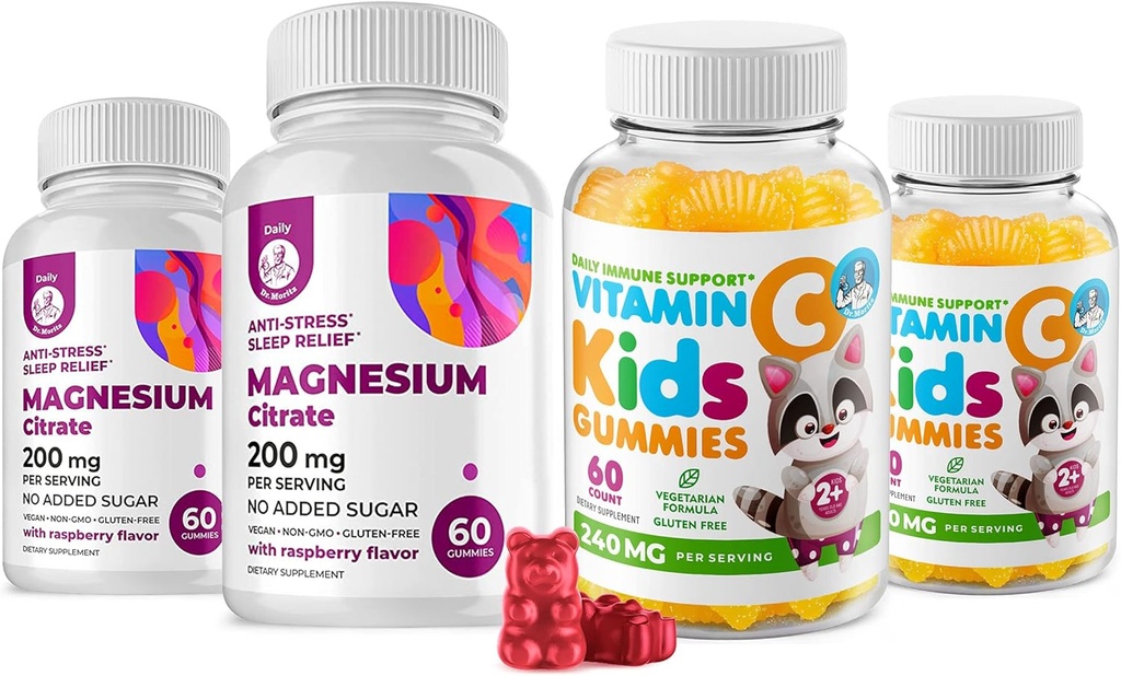 Vitamine C Gummies 120 tellen voor kinderen & volwassenen 240 mg en Magnesium 200 mg Gummies - Immune Support Low-Sugar Kauwbare Gummy Vitaminen voor peuters met Magnesium Kalm Kauwgom voor kinderen & volwassenen Suikervrij