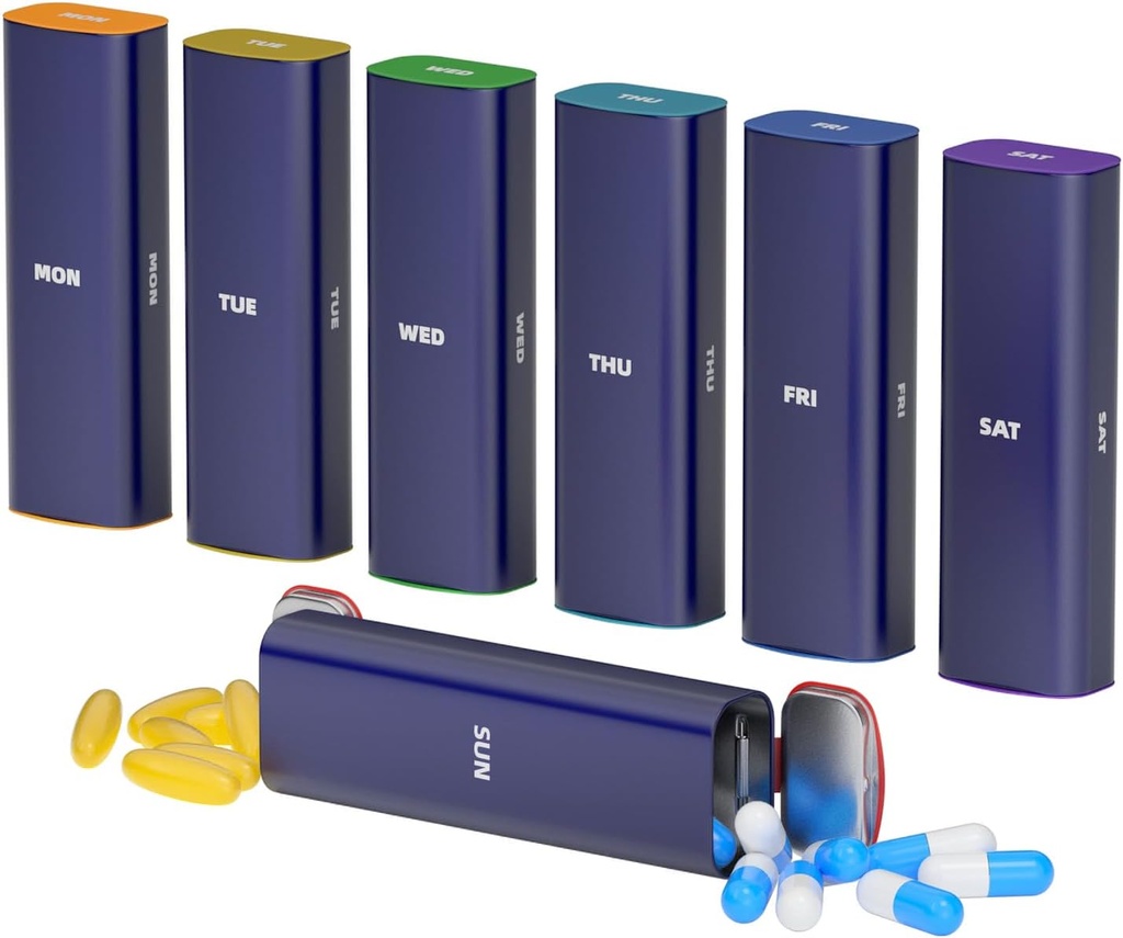 Weekly pil Organizer 2 keer per dag, Kangyan aluminiumlegering Travel pil Box 7 Dag, Am Pm Tweemaal daags pil geval, pil houder container voor vitamine, geneeskunde, supplement, visolie
