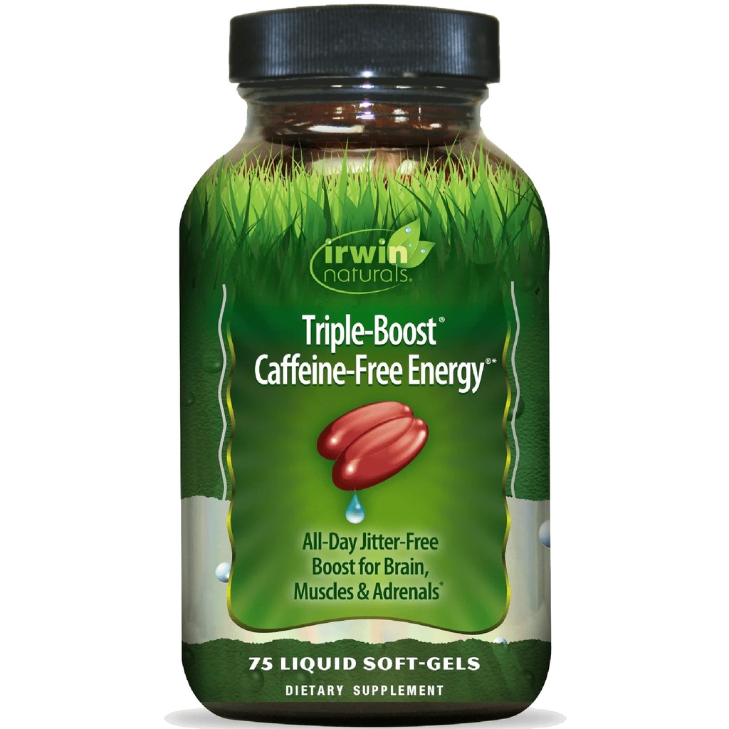 Irwin Naturals Triple-Boost Cafeine-Free Energy - Lasting, Jitter-Free Focus - Brain Boosting Nootrope - 75 Liquid Softgels
