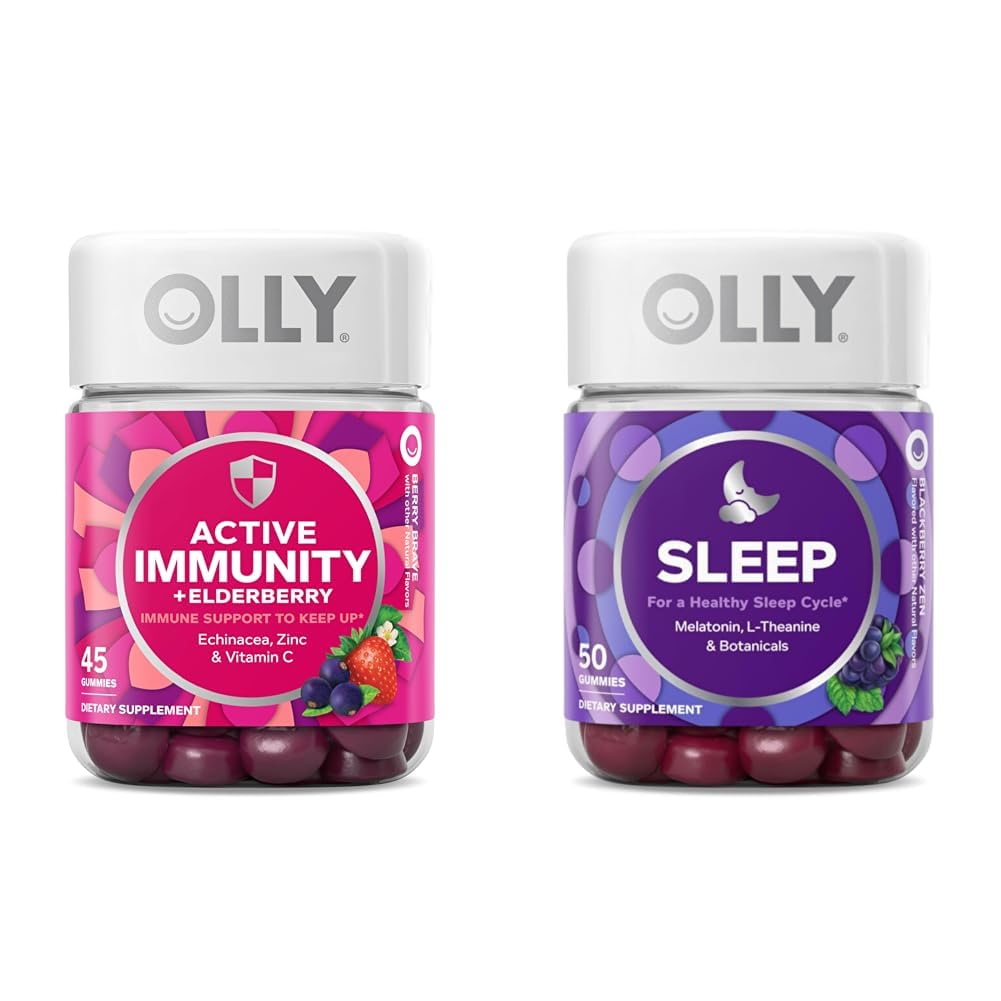 OLLY Gummy Active Immunity+Vlierbessen 45 Gummies, Slaap Gummy Occasional Slaap Ondersteuning 50 Tellen