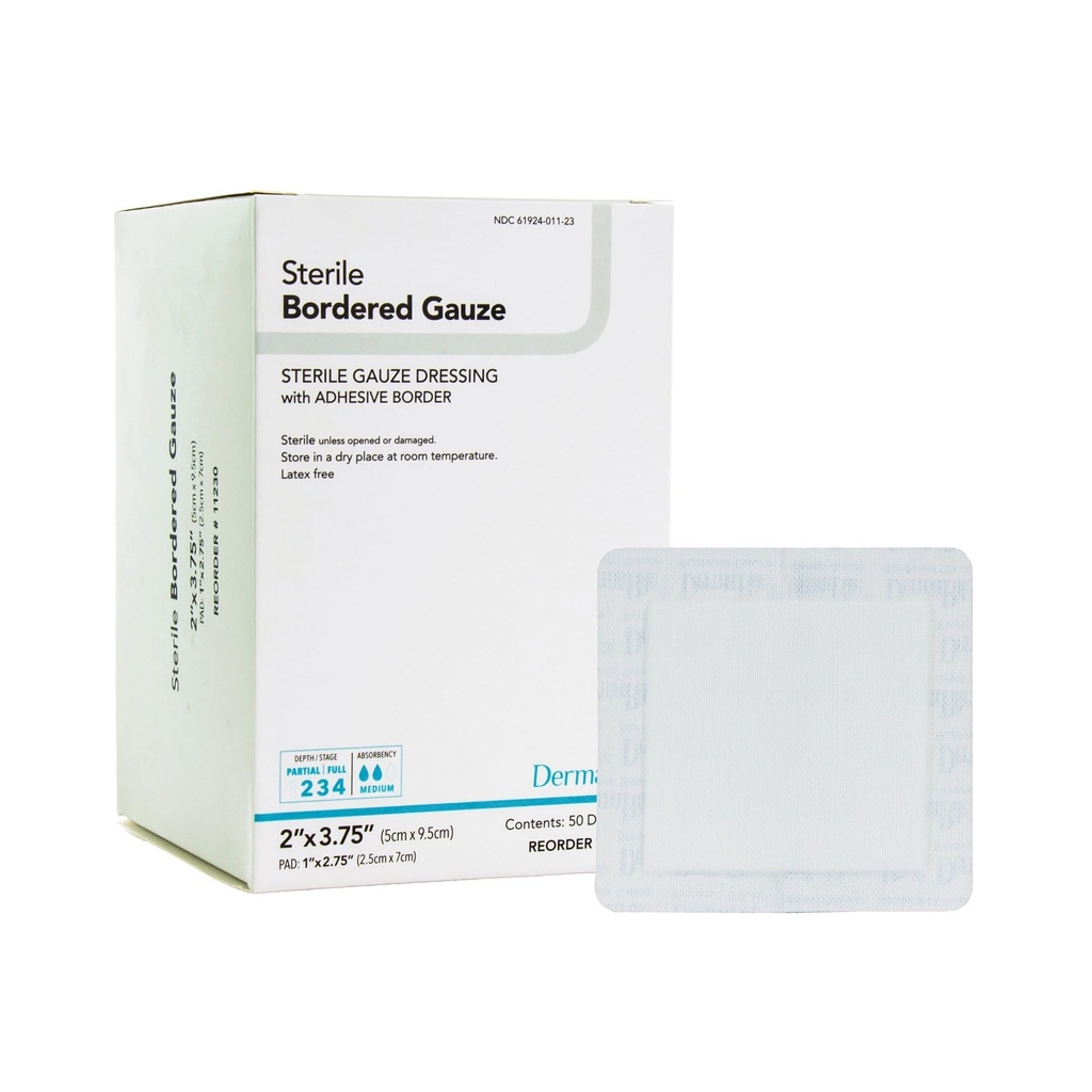 DermaRite's Steriele Gerande Gaas Dressing met Kleefrand - Flexibel Niet-Lijnig Materiaal, First-Aid, Individueel verpakt - 2 in. x 3-3/4 in., 1 Tel, 50 Verpakkingen, 50 Totaal